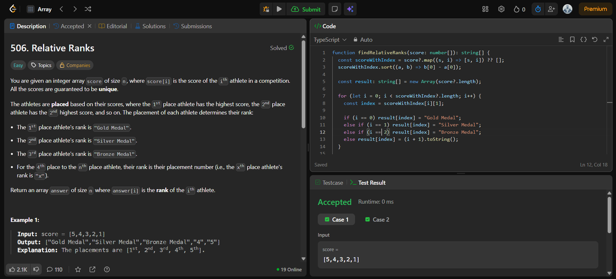jitesh_mern_dev's tweet image. LeetCode Daily Grind –> Day 1 ✅ Done
Question 2: Relative Ranks
Approach: Sorting
Done in 15 minutes
#LeetCodeDailyGrind #100DaysOfCode #MERN #ProblemSolving #LeetCode #DevJourney
