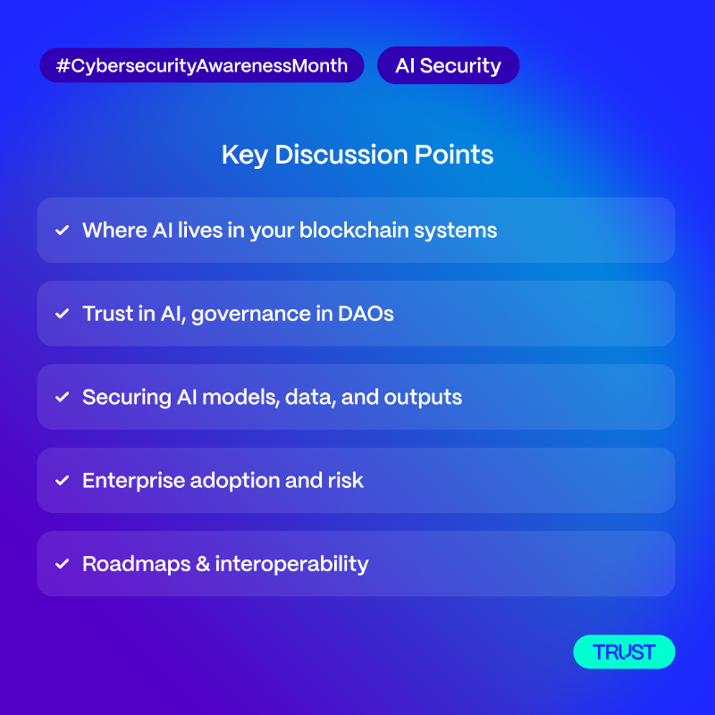 hackenclub's tweet photo. It’s #CybersecurityAwarenessMonth, and we’re diving headfirst into AI Security. 

Tomorrow’s panel’s set to break down on-chain AI. Together with pros from @NEARProtocol, @quranium_org, @SecretNetwork, and Next Encrypt, moderated by our AI Audits Lead @5m477. 

Register 👇