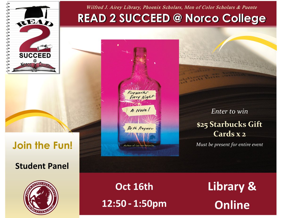 NorcoCollege's tweet image. You&apos;re invited to this week&apos;s Read 2 Succeed event featuring a Student Panel on October 16th during college hour! ✨ Join us for an insightful discussion and learn from our incredible students. Don&apos;t miss this opportunity! 📚🙌 #Read2Succeed