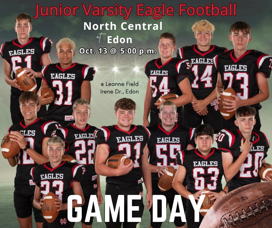 Good luck to JV football! They take on Edon tonight.  Kickoff is at 5:00 p.m. It’s shaping up to be a beautiful evening for football so Eagle Nation, bring the energy.  Be loud. Show your pride!
Eagles, you've put in the hard work so go out there &amp; give it everything you've got!