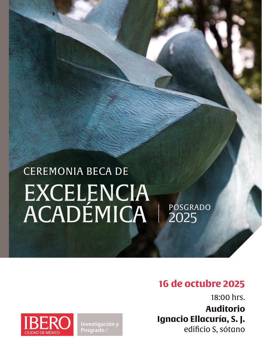 #QueNoSeTePase | Este jueves 16 de octubre se llevará a cabo la 'Ceremonia Beca de Excelencia Académica Posgrado 2025'. ¡Les esperamos!
🕧18:00 h. 
📍Auditorio Ignacio Ellacuría, S.J., edificio S, sótano