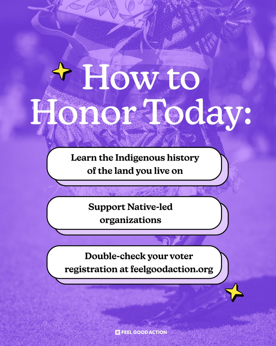 FeelGoodAction's tweet image. Today we celebrate #IndigenousPeoplesDay! 💜

Indigenous leadership has shaped movements for land, climate, and justice. When Indigenous voices are represented, communities thrive, from stronger protections for sacred lands to expanded access to healthcare. 🌎

#FeelGoodAction
