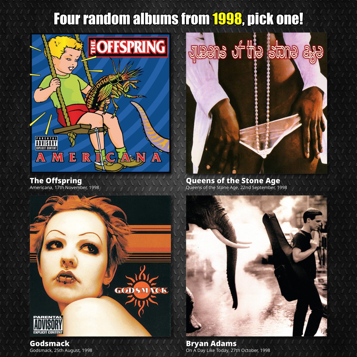 Do you remember 1998?

These albums showcase incredible musicianship and songwriting that stands the test of time. Each one offers something different yet equally compelling.

Which one showcases the best vocals?

The Offspring - Americana
Queens of the Stone Age - Queens of the