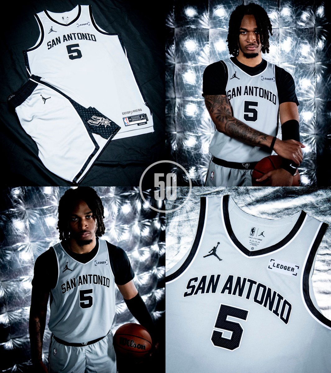 50NuancesDeNBA's tweet photo. Oh...
Le nouvel équipement Statement des Spurs 👀

Fini le SATX, on revient au gris dans le Texas... Sympathique !!! https://t.co/Z1mo2kKf9s