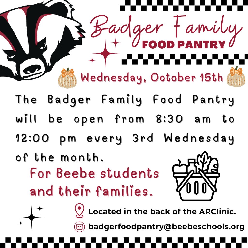 The Badger Family Food Pantry will be open from 8:30 am to 12:00 pm every 3rd Wednesday of the month. They will be open this Wednesday, October 15th. 
#bprd #becrocks #badgerfamilypantry