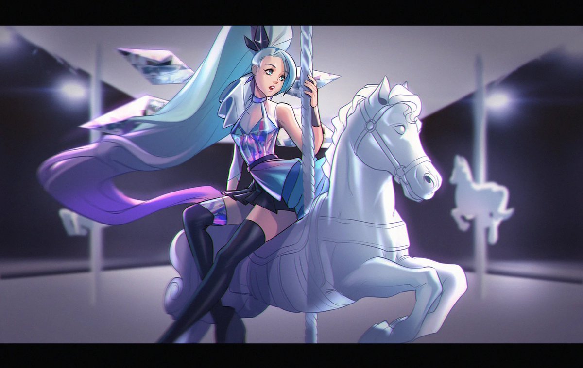 Curiosidade: A Seraphine K/DA ALL OUT Superstar possui uma arte conceitual onde ela está sentada num carrossel, essa imagem é do início de sua produção, dando a entender que sua parte no clipe teria um carrossel ou coisa do tipo 🎤🎵