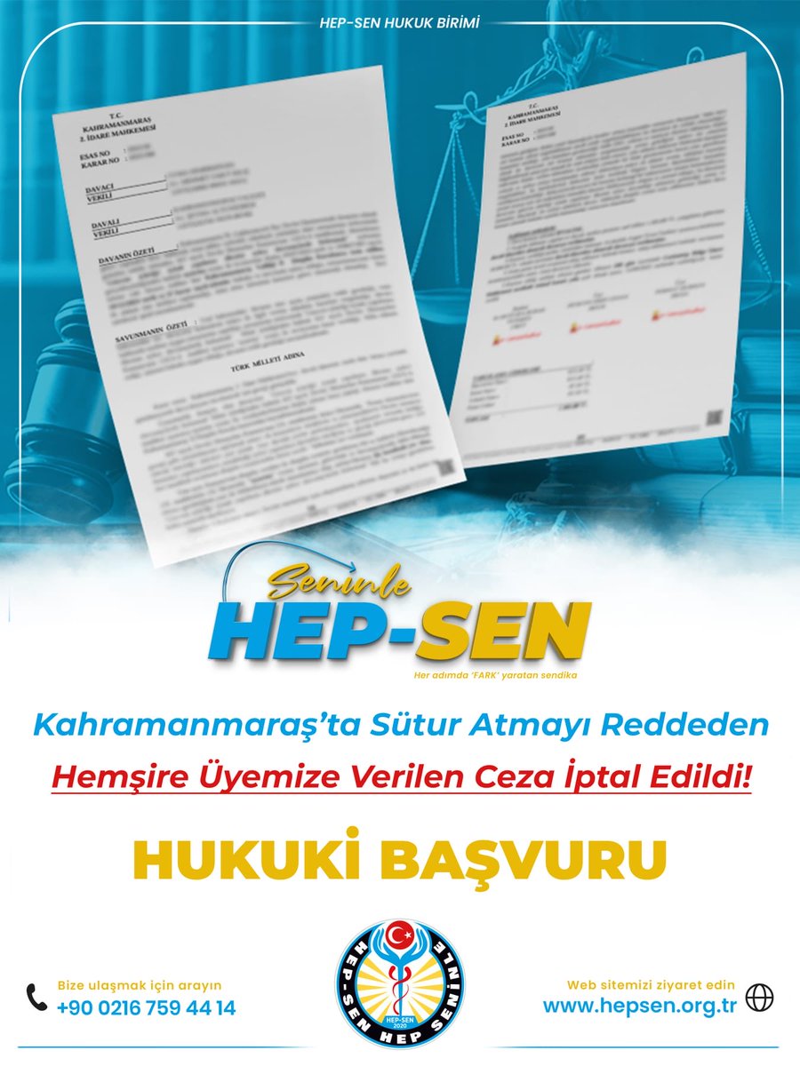 Kahramanmaraş’ta Sütur Atmayı Reddeden Hemşire Üyemize Verilen Ceza İptal Edildi

Çağlayancerit Devlet Hastanesi’nde görev yapan hemşire üyemize verilen haksız uyarma cezası mahkeme tarafından iptal edildi.

HEP-SEN 

#süturatma #görevdışıçalıştırma #hemşire #HEPSEN2025