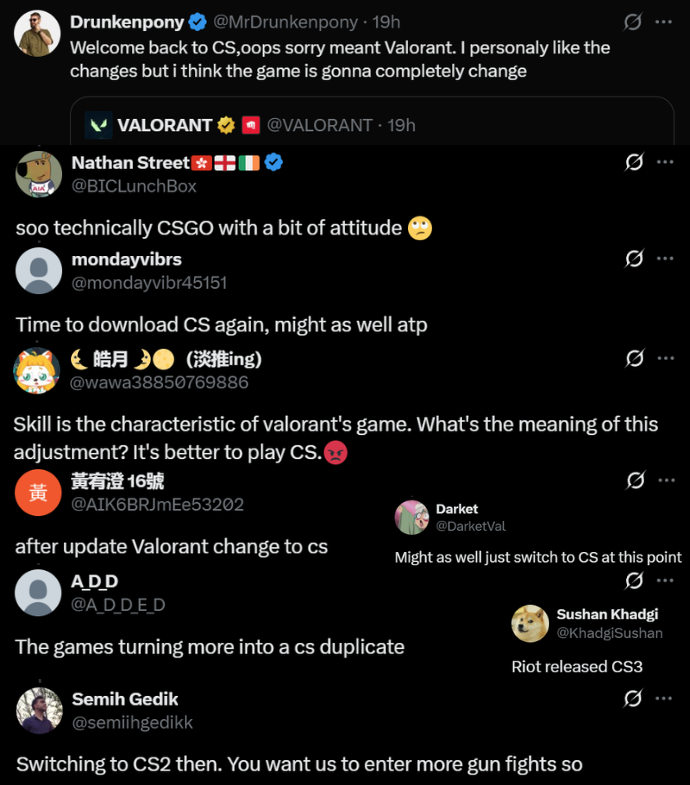 Ozzny_CS2's tweet image. VALORANT dropped a new update which apparently nerfs abilities and many in the community are upset the game's more like CS2 😭