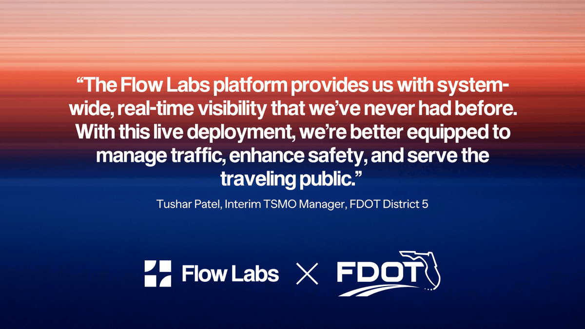 trafficflowlabs's tweet photo. @MyFDOT District 5 is now using AI-powered traffic analytics from Flow Labs to manage congestion, enhance safety, and improve travel across #Orlando.

👉 https://t.co/nZUPCO8IDD
#PoweredByFlow #AI #SmartCities https://t.co/XteeeBlA1H