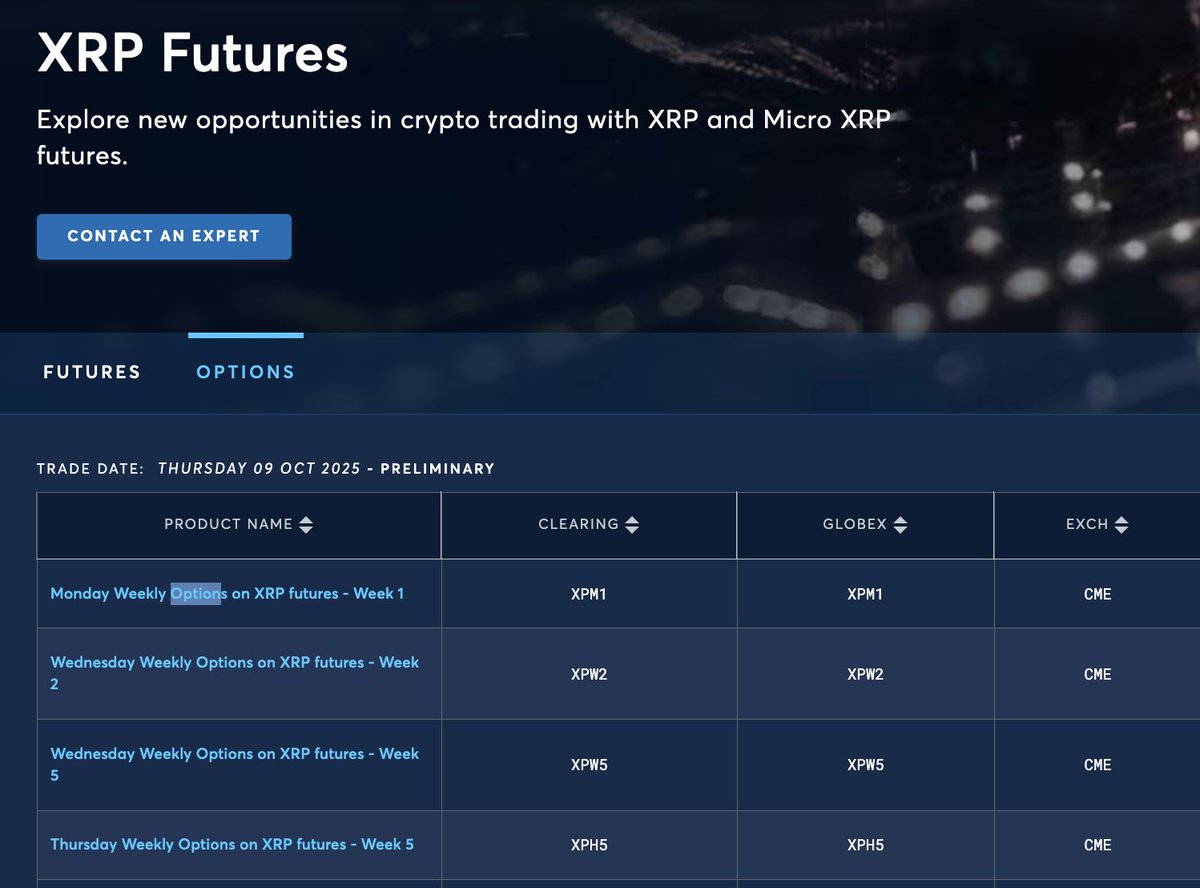 Xfinancebull's tweet image. BREAKING 🚨 $XRP just hit Wall Street-level legitimacy.

CME has officially launched CFTC-regulated options on $XRP!

✅ Physically settled into XRP futures
✅ Both standard and micro contracts
✅ Real institutional rails

You don’t build this kind of infrastructure for jokes!