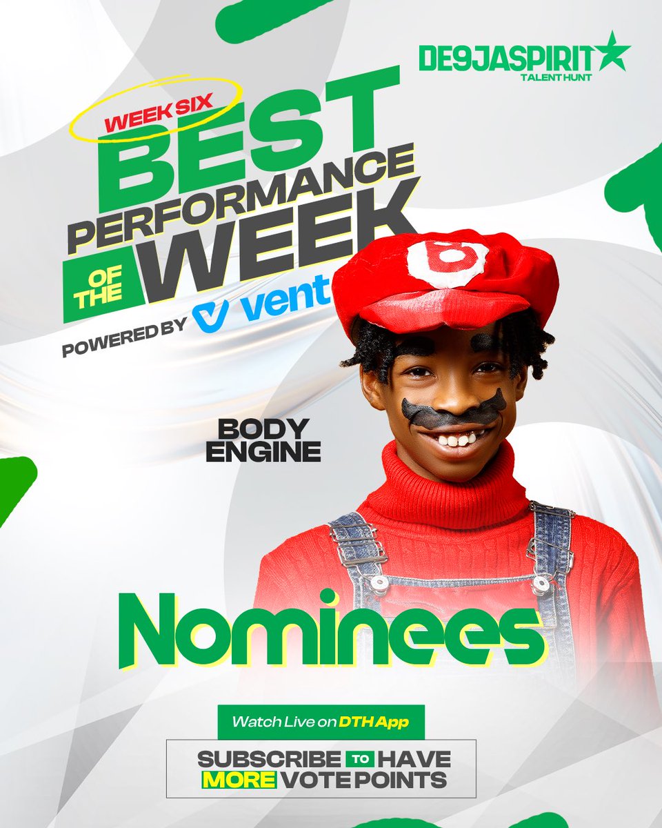 dthngr's tweet image. The judges did their part, now it’s time for YOU to do yours 🔥
Vote your favorite, so they can win a cash price of N500,000 🤩
Download, Subscribe and Vote on the DTH app now.
#de9jaspirittalenthunt #dth