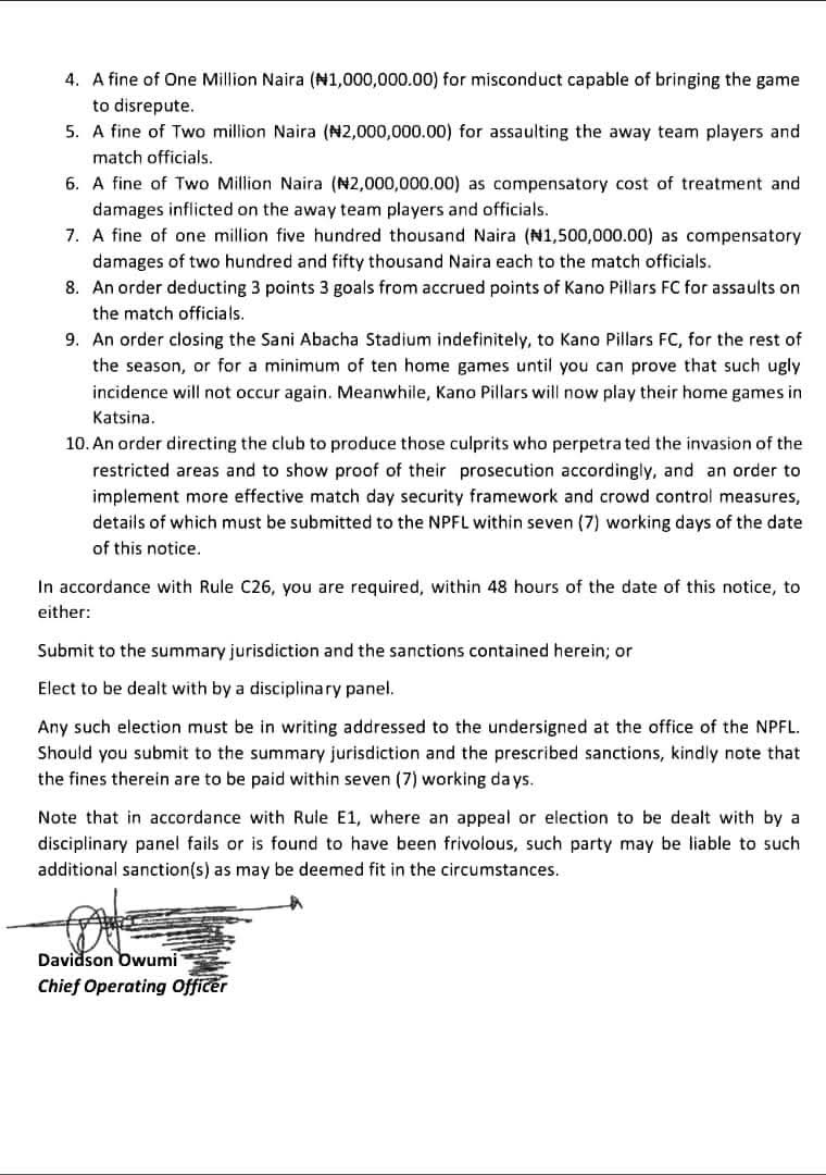 Match officials attacked during Kano Pillars game
