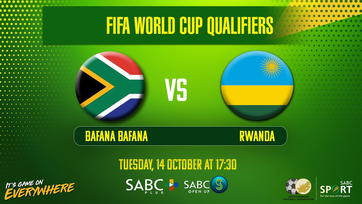 SABC_Sport's tweet photo. ❔ 𝑺𝒐𝒄𝒄𝒆𝒓𝒛𝒐𝒏𝒆 𝐒𝐨𝐜𝐢𝐚𝐥 𝐌𝐞𝐝𝐢𝐚 𝐈𝐧𝐭𝐞𝐫𝐚𝐜𝐭𝐢𝐨𝐧 ❔

With Bafana Bafana set to play their final 2026 FIFA World Cup Qualifier match against Rwanda, what do you think are their chances of securing their ticket to the United States, Canada and Mexico? 

#SABCSportFootball #Soccerzone #FIFAWCQ