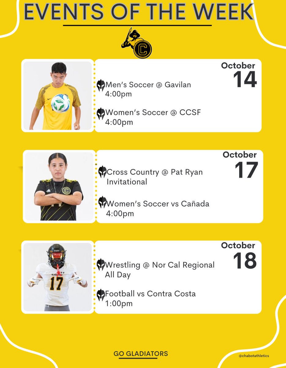 Gladiator athletic events for the week of 10/13-10/19