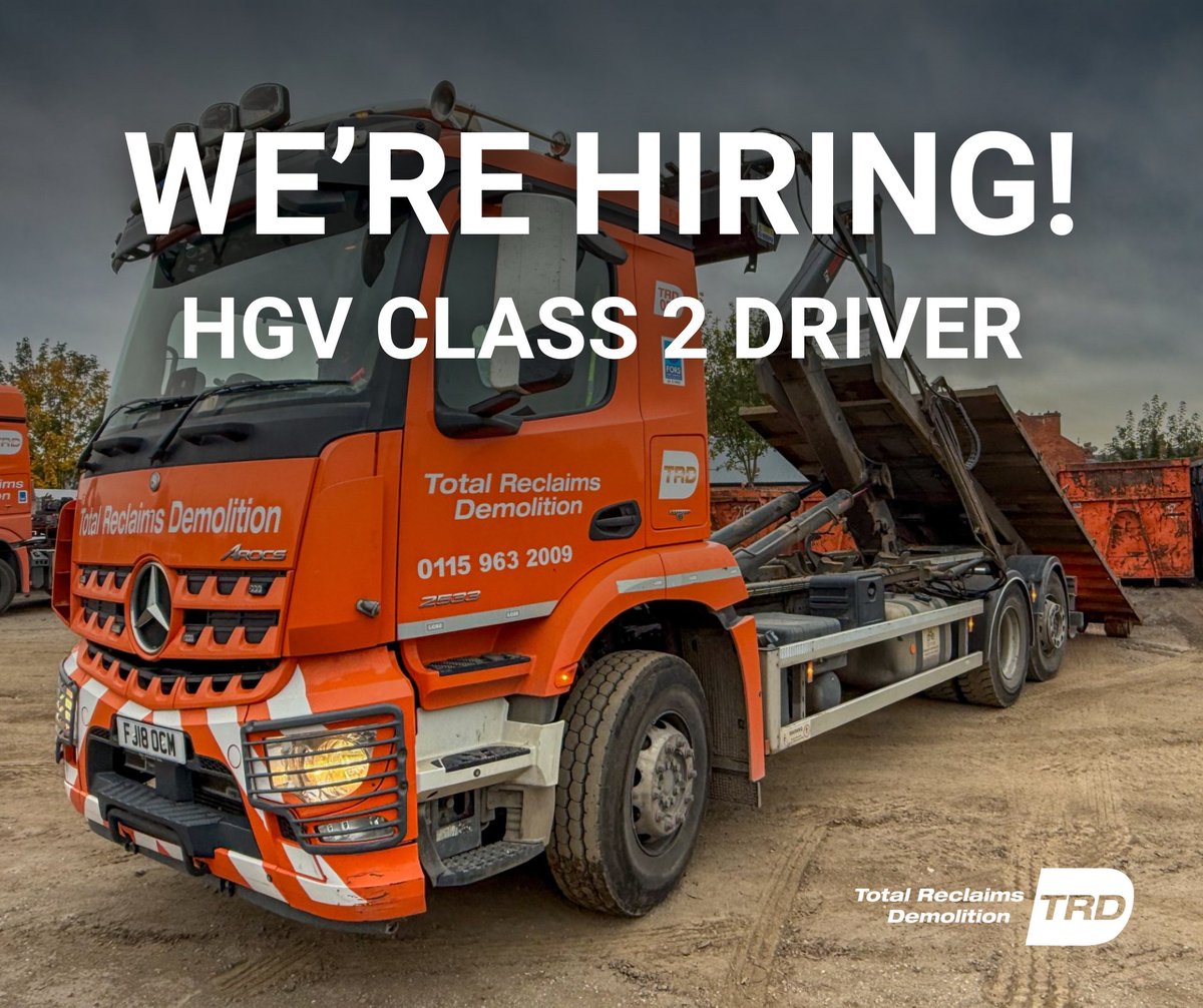 TotalReclaims's tweet image. TRD is a family run company based in Hucknall, #Nottingham. We&apos;re seeking an experienced HGV Class 2 Driver to join our team. 

Full application details can be found here: 
shorturl.at/s955h

#NottinghamJobs #HGVClass2Driver #HGVDriver