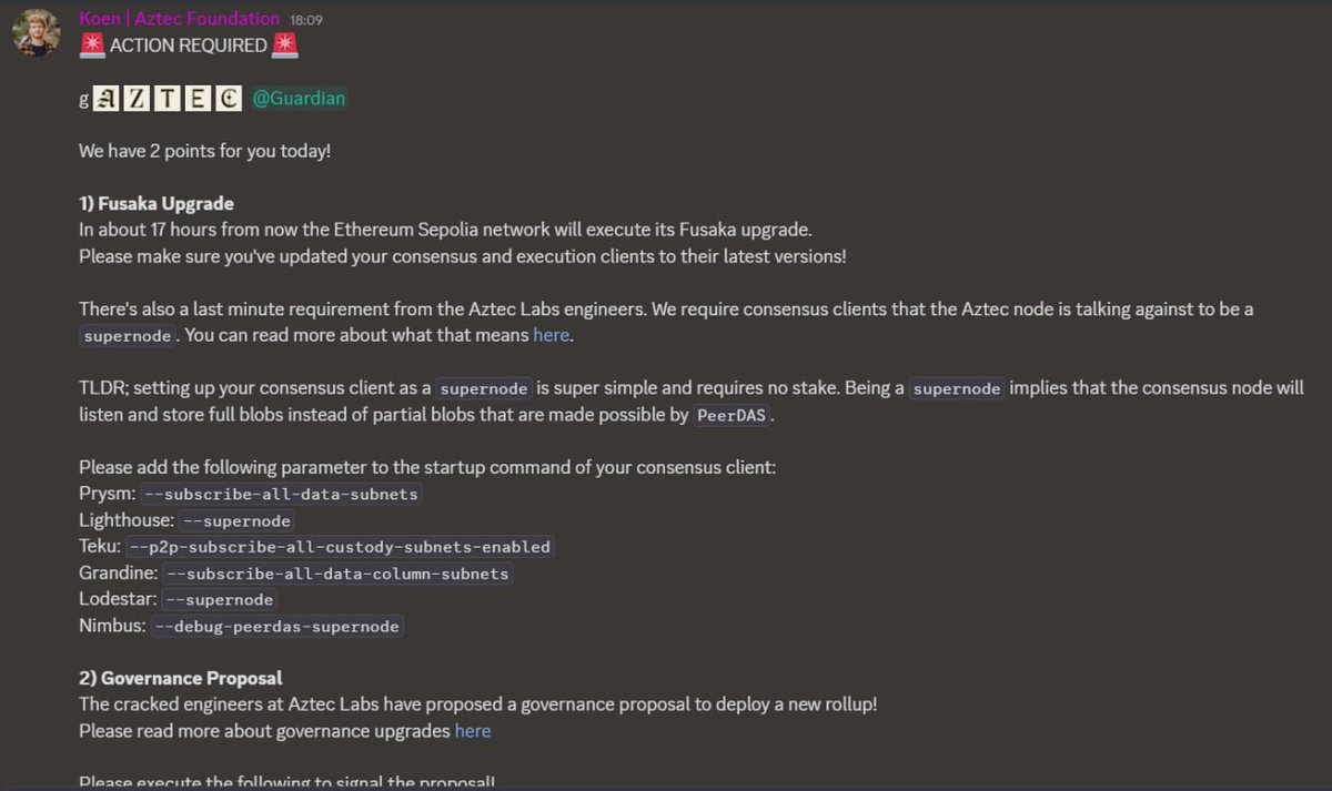 0xAminMAD's tweet image. New important testnet update for @aztecnetwork 

It&apos;s simple, just add a new parameter to your rpc config and restart the container.

And then execute the cmd Koen shared in announcement channel, to signal the proposal 

Expected response in image.

Also I&apos;ve updated the…