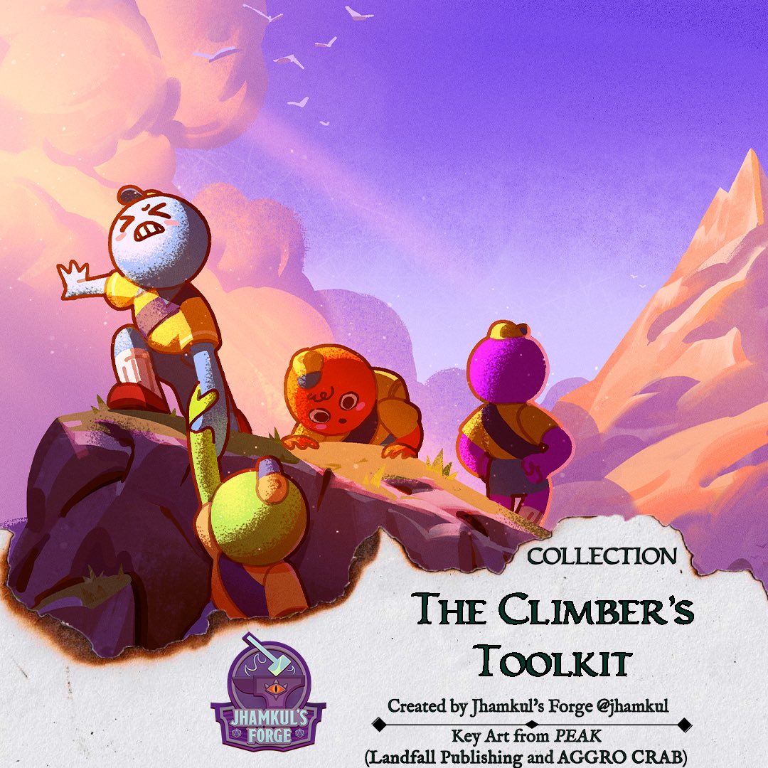 JhamkulSE's tweet photo. (1/2) Collection: The Climber’s Toolkit

Is anyone at @LandfallGames  @AggroCrabGames a D&amp;D nerd?

.

#dnd #dnd5e #dnd2024 #dungeonsanddragons #ttrpg #tabletoprpg #dndhomebrew #dnditems #dndmagicitems #fantasyrpg #criticalrole #dungeonmaster #peakgame #peakfanart #PEAK #jhamkul https://t.co/ZKDhM7DHgT
