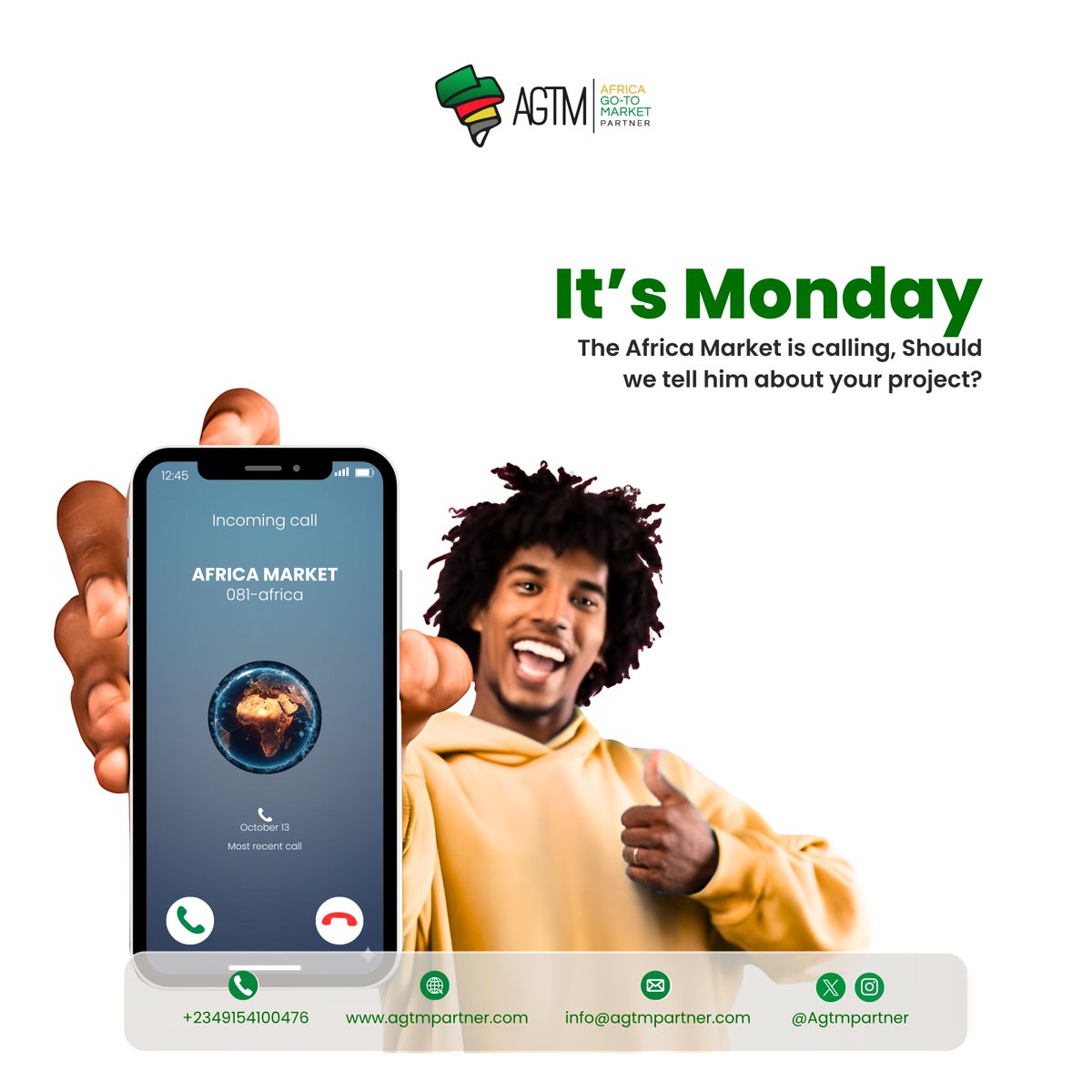 AgtmPartner's tweet photo. GM, New week, new markets to conquer. Africa is calling — will your project answer? 
Let AGTM bring your project to Africa. https://t.co/NWt8lYyQbb