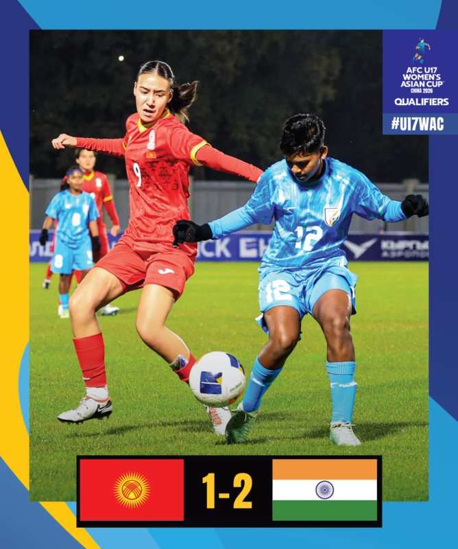 TheAWCL's tweet photo. FT | 🇰🇬 Kyrgyz Republic 1️⃣-2️⃣ India 🇮🇳

India get the crucial win to open their #U17WAC Qualifiers on the right note! https://t.co/0dpKZN33fc