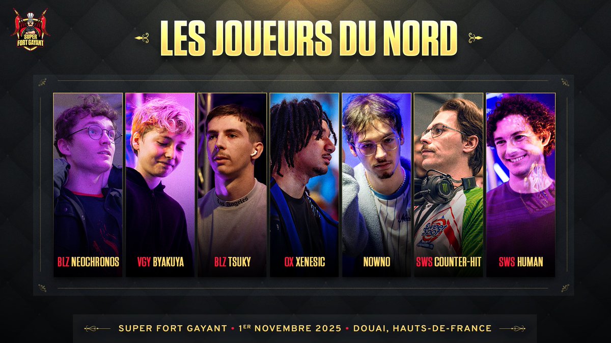 Les champions du Nord vont défendre leur territoire ⚔️  
Saurez-vous leur faire face et écrire votre gloire ?

➡️ start.gg/tournament/sup… #SFG2025