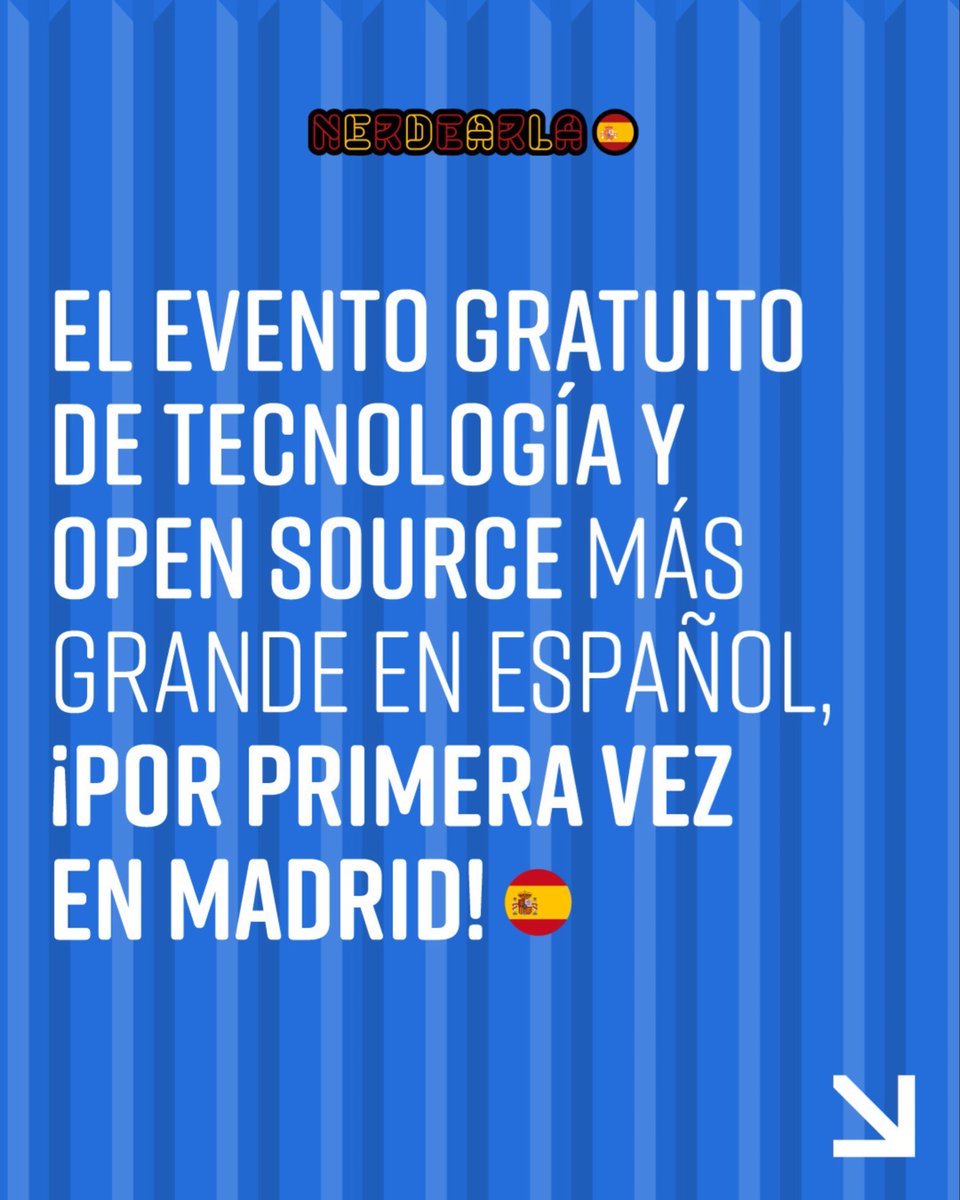 nerdearla's tweet image. 1️⃣ mes para #Nerdearla España 🇪🇸
🗓️ Del 13 al 15 de noviembre llega a Madrid el evento gratuito de tecnología y open source más grande en español.
🎟️ Regístrate GRATIS y no te pierdas todas las novedades 👉 nerdearla.es