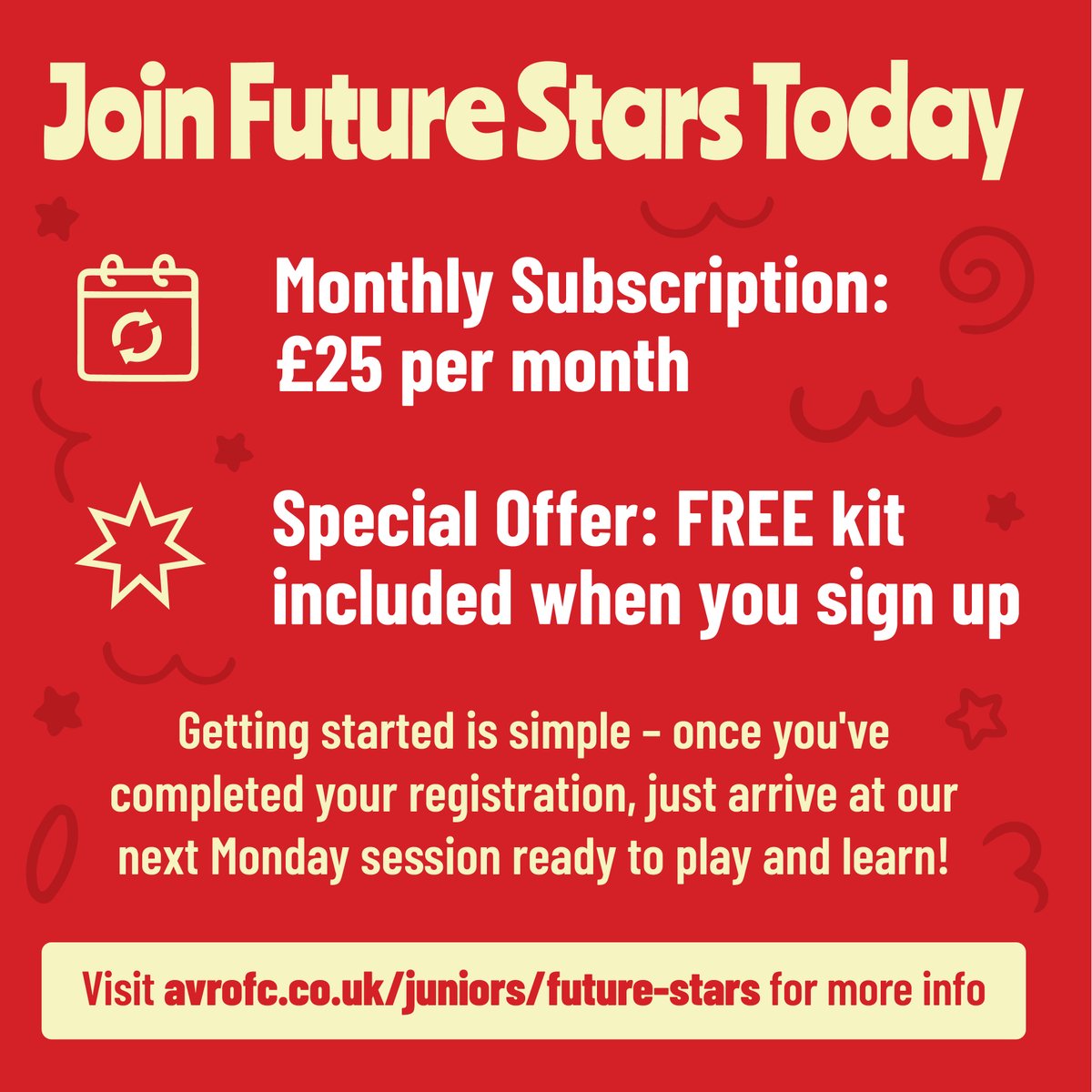 ⚽️✨Future Stars (ages 3–6)✨⚽️

Every Monday: 5:30pm–6:30pm at <a href="/VestacareStadia/">The Vestacare Stadium</a> /  <a href="/AvroFC/">Avro FC</a> ⚽️

Only £25/month + FREE kit on sign-up! Sign up here 👇app.360player.com/registration/a… 
#AvroJuniors #GrassrootsFootball #OldhamHour