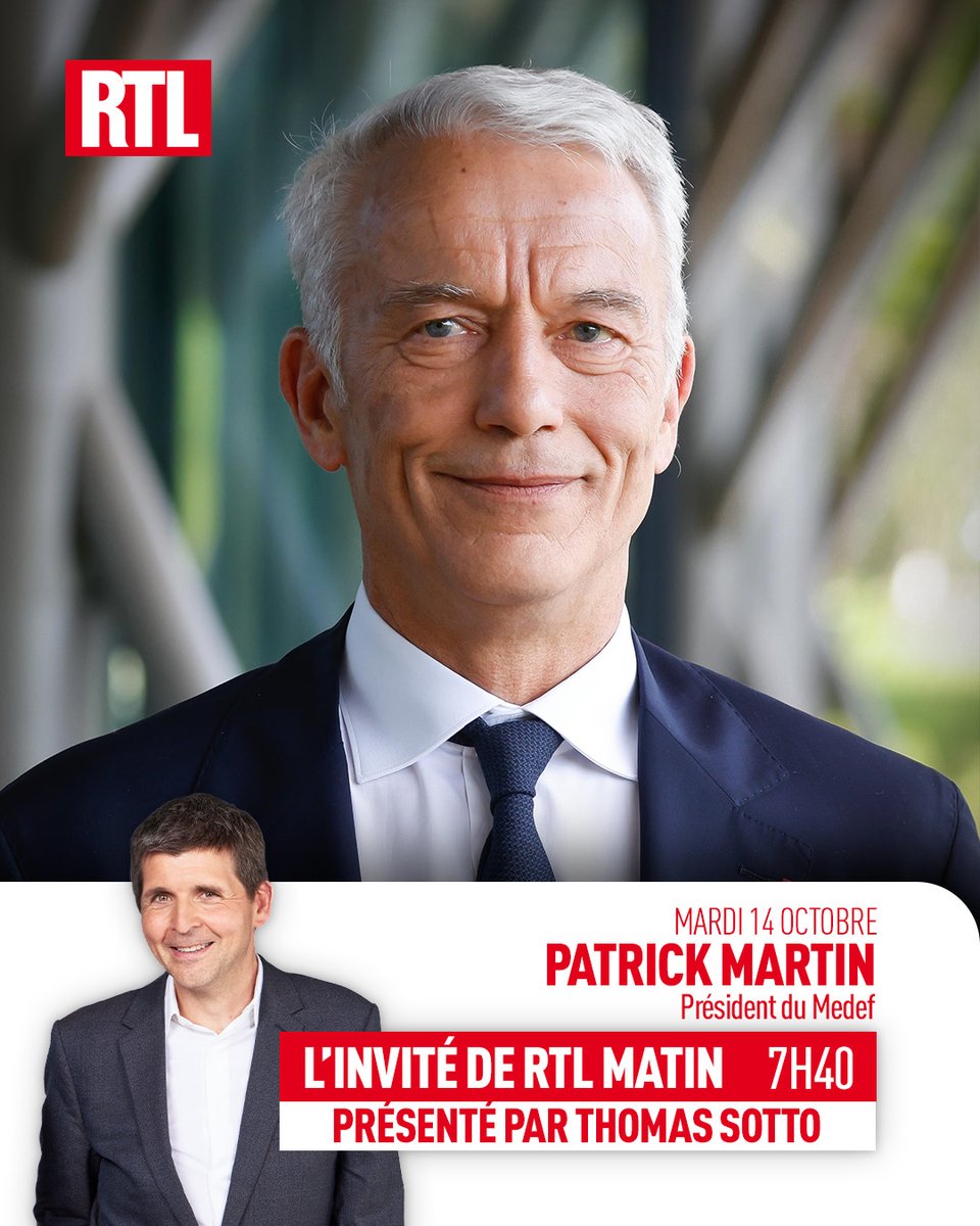 🗣️🔴📻 Il a fédéré la colère des patrons face au risque de hausse de la fiscalité visant les entreprises dans le budget 2026, provocant des divisions dans les rangs du patronat. Qu'attend il de la déclaration de politique générale de <a href="/SebLecornu/">Sébastien Lecornu</a> ? <a href="/PatrickMartin_1/">Patrick Martin</a>, président du