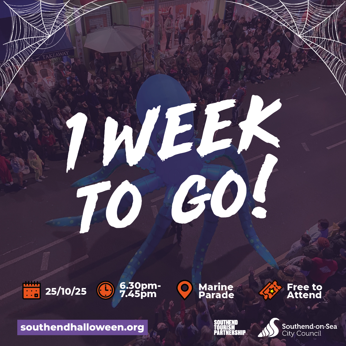 🎃👻 ONE WEEK TO GO 👻🎃

Who's ready for Southend Halloween parade next week!? 🙌 Join us for a spoOoOok-tactuar time as the parade returns to Southend seafront! 🧙‍♀️🧟

📅 Sat 25 Oct | 6:30pm
🎆 Fireworks | 8pm
📌 Parade star Eastern Esplanade car park 
👉southendhalloween.org