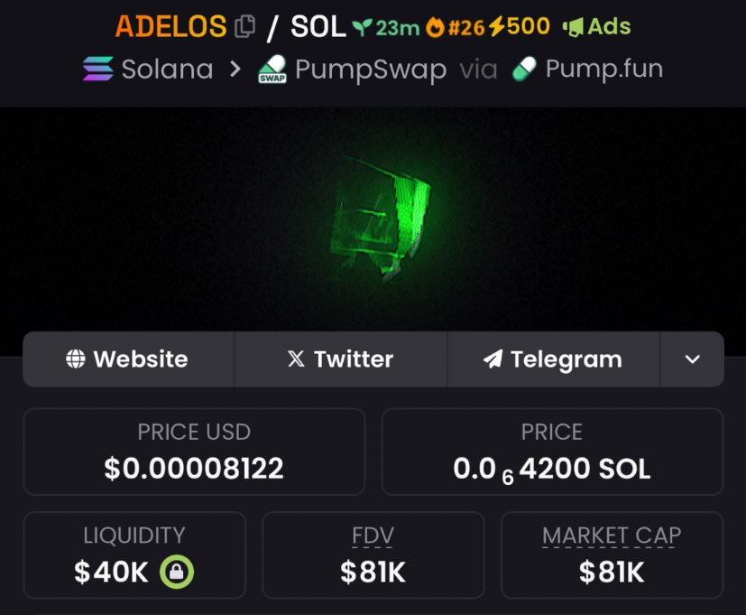 freddchef's tweet image. Highlighted $ADELOS at $81K Mcap in my private Tg.
CA: EiGmw1g6fJ22j9iEjEWY76EPLWg3Bffg3gJM6gMMQvAj
#adelos #solana #memecoin