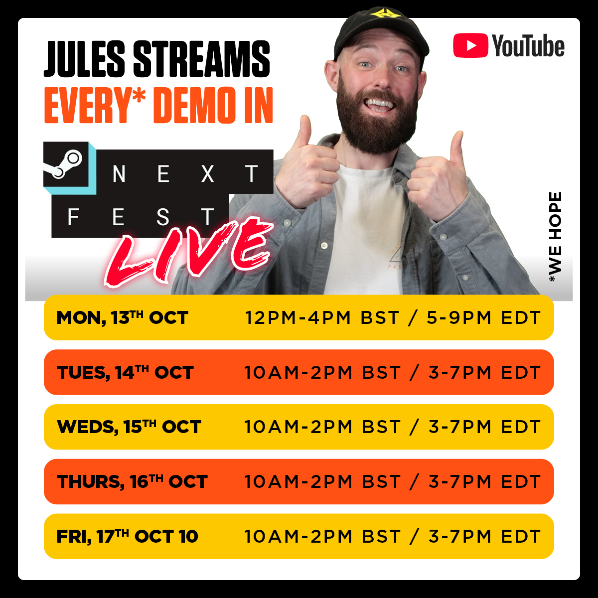 Thanks to everyone who tuned in to our #SteamNextFest Live stream today!! 

Jules' top 3 demos so far are... 

🥇Final Sentence - <a href="/FinalSentence_/">Final Sentence</a> 
🥈Goodnight Universe - <a href="/nicedreamgames/">Nice Dream</a>
🥉Winnie's Hole - <a href="/TwiceDifferent/">Twice Different 🍯wishlist Winnie’s Hole</a> 

See you tomorrow for round 2, <a href="/Retr0J/">JULES!</a>?  Here's our