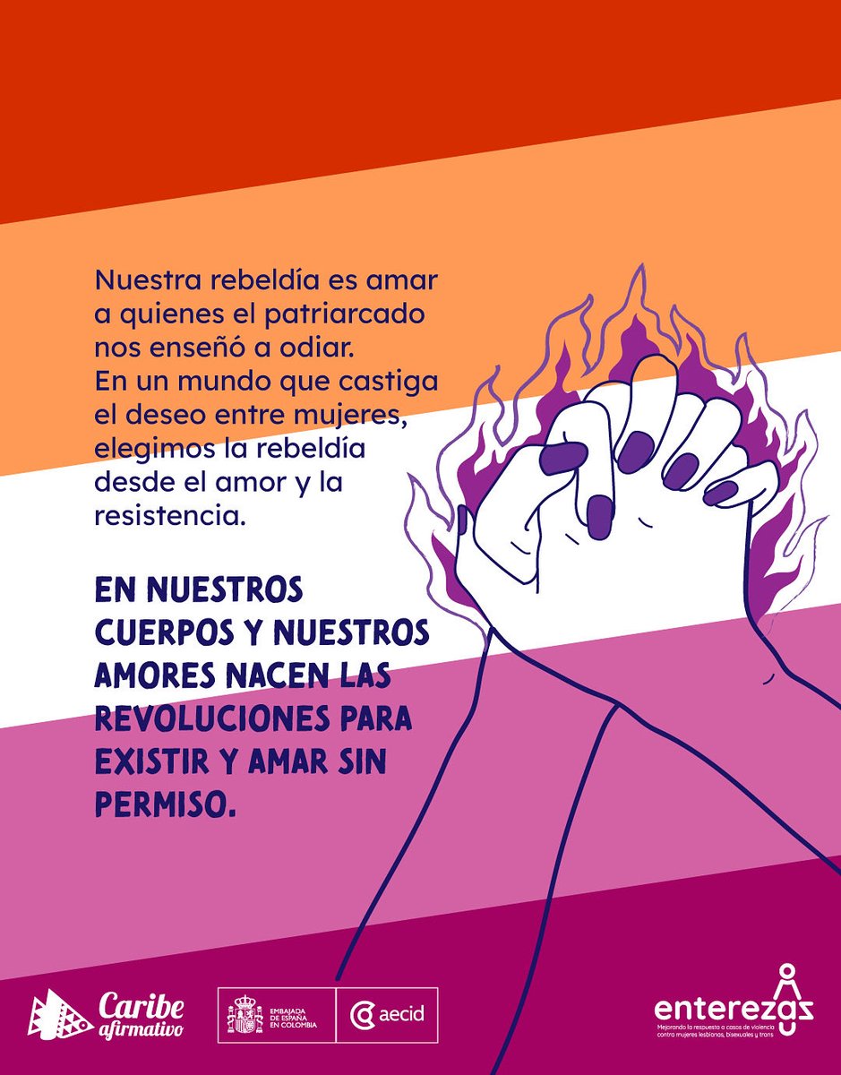 Caribeafirmativ's tweet image. Hoy conmemoramos el Día de las
Rebeldías Lésbicas, para reconocer las luchas, resistencias y amores de las lesbianas que se atrevieron a desafiar el mandato del silencio.
Amor entre mujeres como una forma de revolución.
#rebeldiaslésbicas #EnterezasEnResistencia