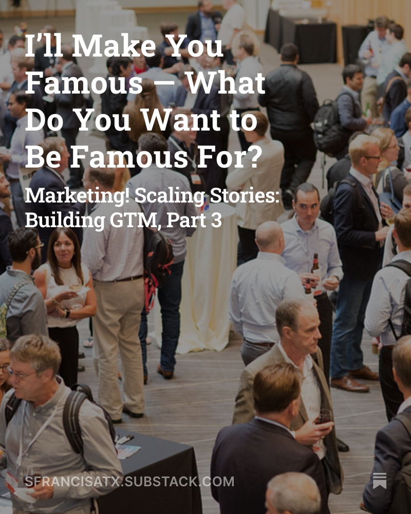sfrancisatx's tweet image. Read more here: I'll Make you Famous -- What do you want to be Famous for? #startups #austintech #scaling #growth
open.substack.com/pub/sfrancisat…