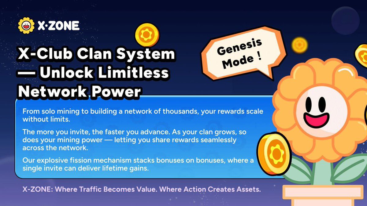 ClarissaYorke's tweet image. Just found an early Alpha — X-ZONE, a Web3 growth hub turning your actions into assets.
Complete missions, invite friends, open boxes, and earn $XOE + NFTs — basically zero cost if you play smart.
Your activity builds GV points (Growth Value).
More GV = more $XOE rewards.
I…