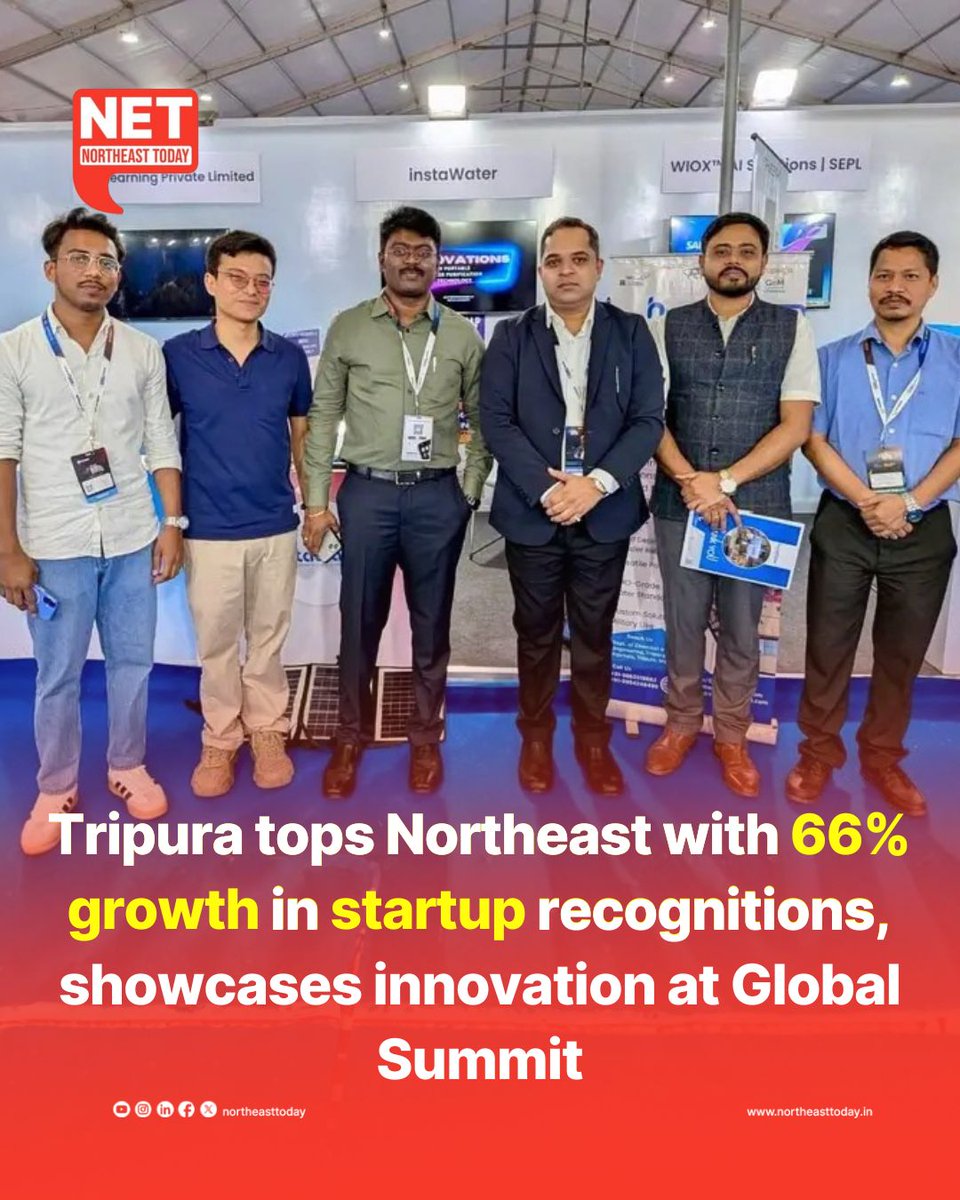 NortheastToday's tweet image. #NetSnippet | Tripura has registered a remarkable 66 per cent growth in startup recognitions over the past five years — the highest among all Northeastern states — according to the Startup India report “Prabhaav: Startup India 9-Year Factbook (December 2024)”.
Read more..…