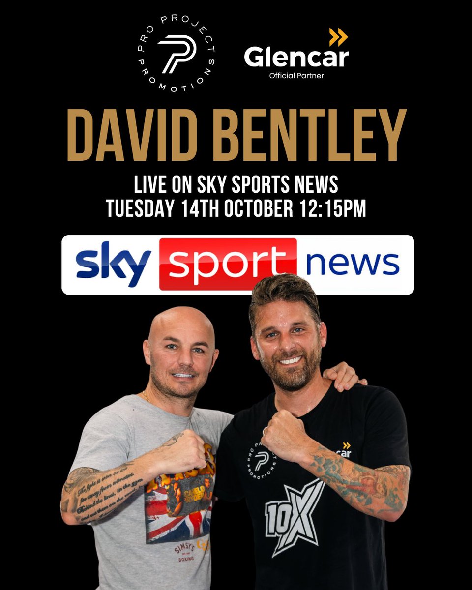 proprojectpro's tweet image. David Bentley joins Sky Sports News ahead of A Night to Remember 🥊

Tune in on Tuesday, 14th October at 12:15 pm to hear him talk about his upcoming bout, training camp, and the incredible cause behind the event.

Proudly supported by Glencar