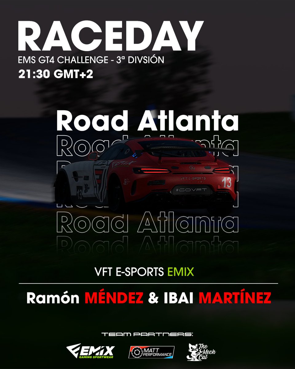 🏁 RACEDAY - <a href="/EMS_iRacing/">European Master Series</a>
📷 Road Atlanta
📷twitch.tv/ems_iracing 
📷 Ramón Méndez &amp; Ibai Martínez 👥