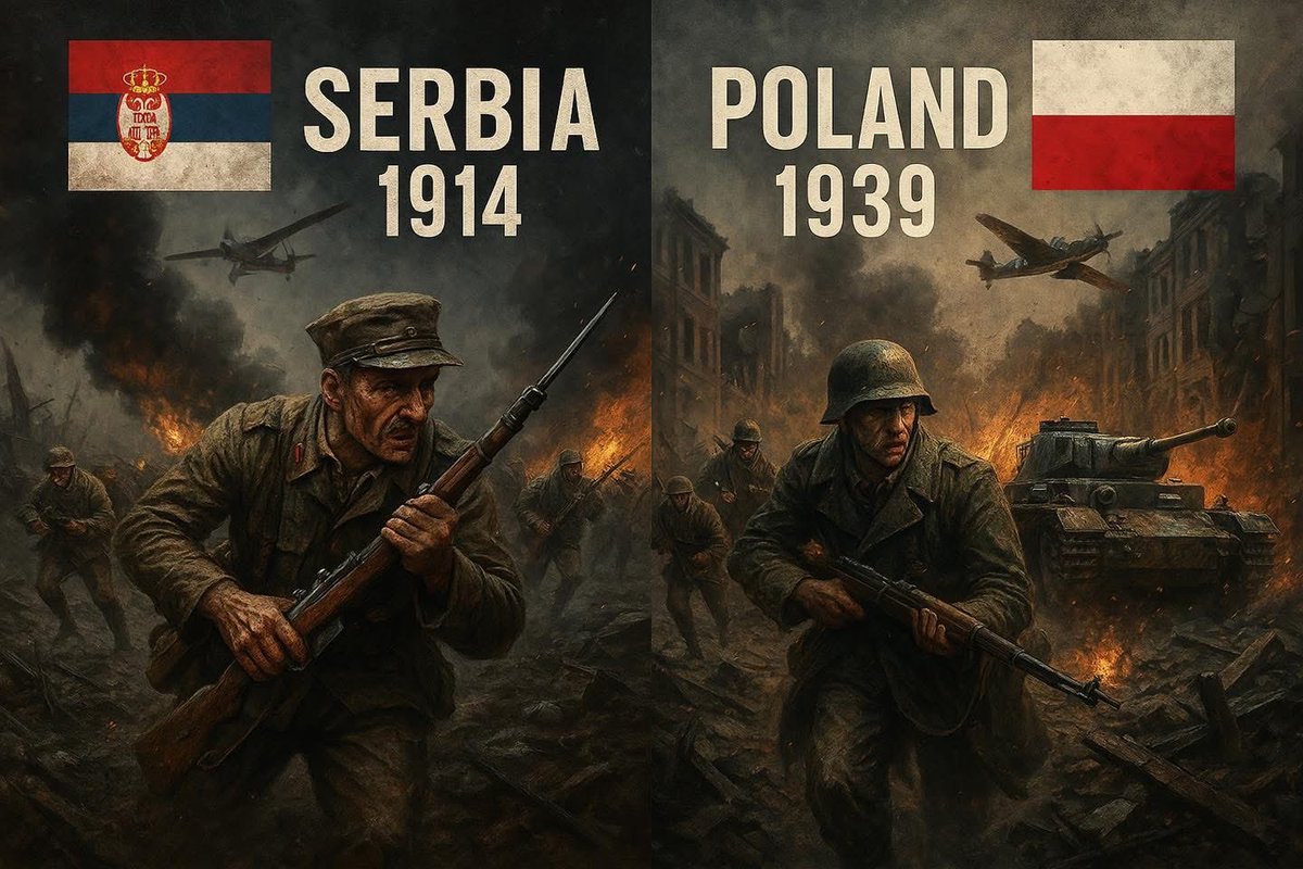 SlavicNetworks's tweet image. 🇷🇸 Serbia 1914 — Poland 1939: Two Slavic Nations, One Tragic Pattern 🇵🇱
Faith. Honour. Resistance.

When World War I began in 1914, small Serbia stood alone against the might of the Austro-Hungarian Empire — refusing to kneel, even as Europe’s great powers turned away.…