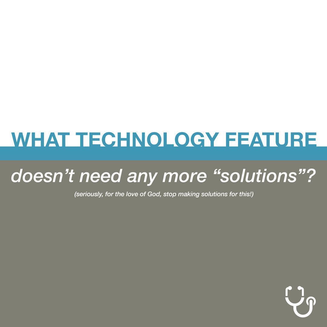 ExamMed's tweet image. So with so much technology out there being pumped into Healthcare what do you think is the one "solution" that companies keep making that isn't necessary? 

Leave your answer in the comments, let's get talking!

#DoBetterBeBetter #FeatureOverkill #BetterHealthcareToday #share