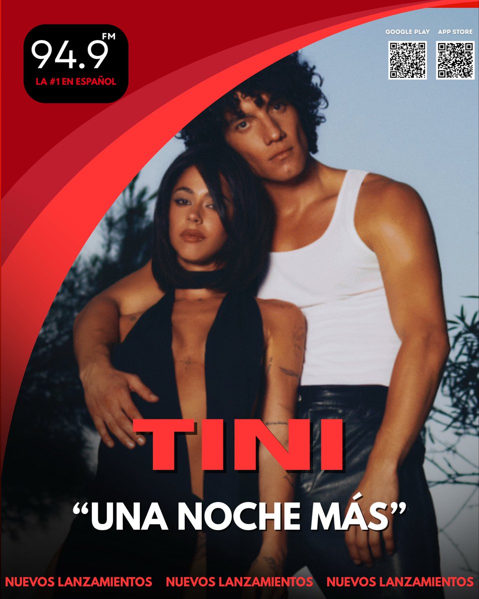 gitanaecuador's tweet image. 🎧 Nuevo lanzamiento: “Una Noche Más” de TINI
Listos para el repeat: Ritmo pegajoso, vibra latina y letra para dedicar. Sube el volumen y déjate llevar con 94.9FM, la #1 en español. 🔊✨

❤️ ¿La ponemos ya? Comenta “TINI” y pídela ahora en 94.9FM.
#TINI #UnaNocheMás #949FM #Radio