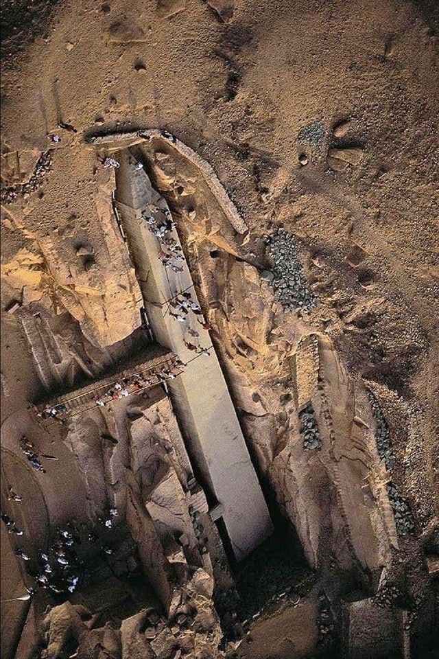 A magnificent aerial shot that perfectly demonstrates just how big the Unfinished Obelisk in Egypt really is.