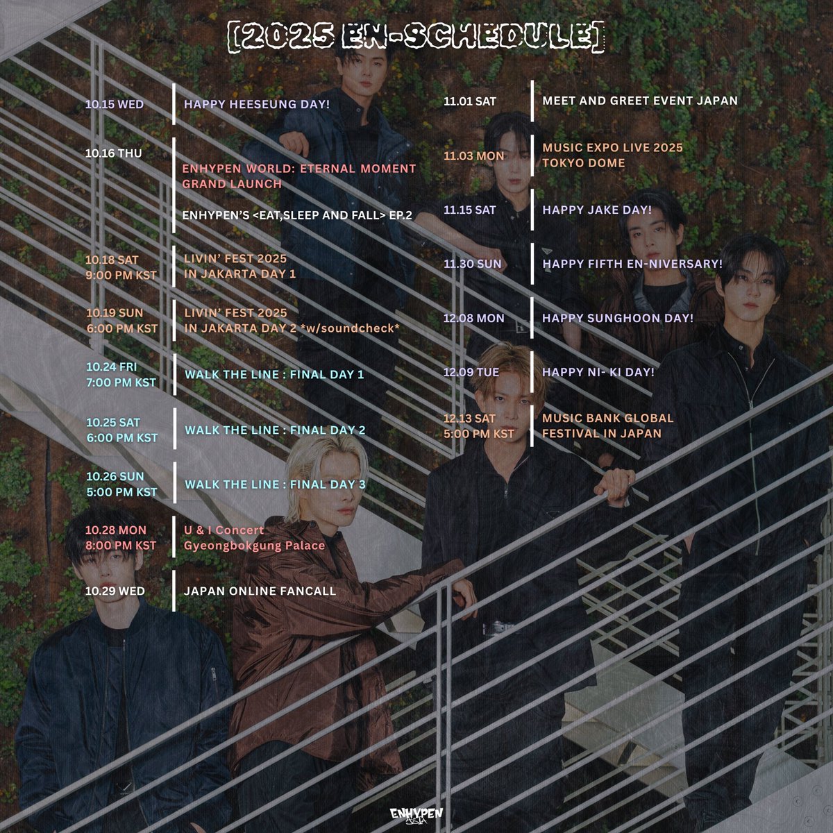AsiaEnhypen's tweet image. [EN-SCHEDULE]

Check out ENHYPEN’s updated schedule here! 🗓️

※ Please notify us if we ever forget to include a schedule so that we can rectify it ASAP

#ENHYPEN #엔하이픈 @ENHYPEN_members @ENHYPEN
