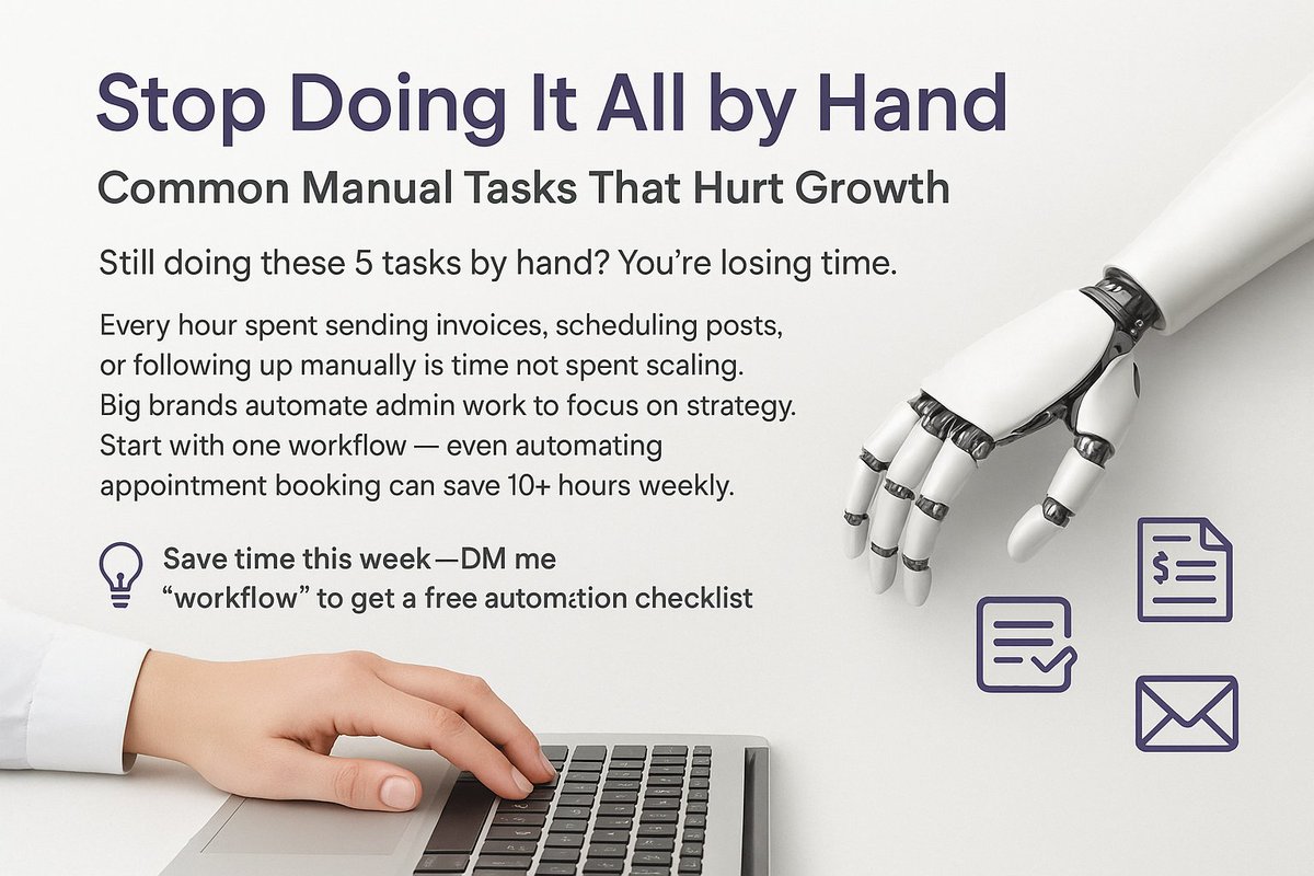 lamikransh's tweet image. Stop Doing it All by hand.

Save time this week - DM me &apos;Workflow&apos; to get a free automation checklist.

#WebsiteDesign #WebDesignTips #SmallBusinessOwners #CoachesOnInstagram #Consultants #OnlineEntrepreneur #WomenInBusiness #ServiceBasedBusiness