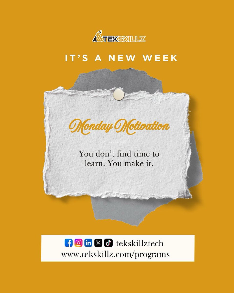 TekskillzTech's tweet image. It&apos;s a new week and a fresh chance to invest in yourself.

Let&apos;s make progress, not excuses.

#MondayMotivation #LearnWithTekskillz #Tekskillz
#LearnTech #techforall