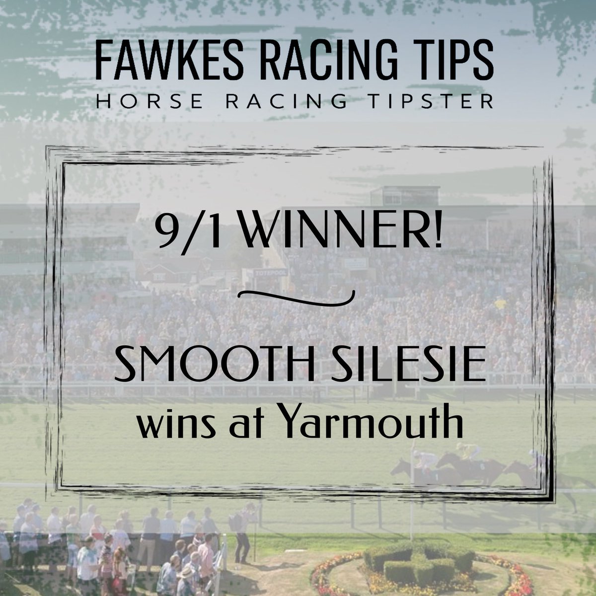FawkesRacing's tweet photo. ✅ 9/1 WINNER for the group!
🥇SMOOTH SILESIE wins at Yarmouth in style
That’s what we call VALUE!
Tipped on the group at 9/1 - SP 6/1
#HorseRacingTips #WinningTip https://t.co/IIJTtbOz1d