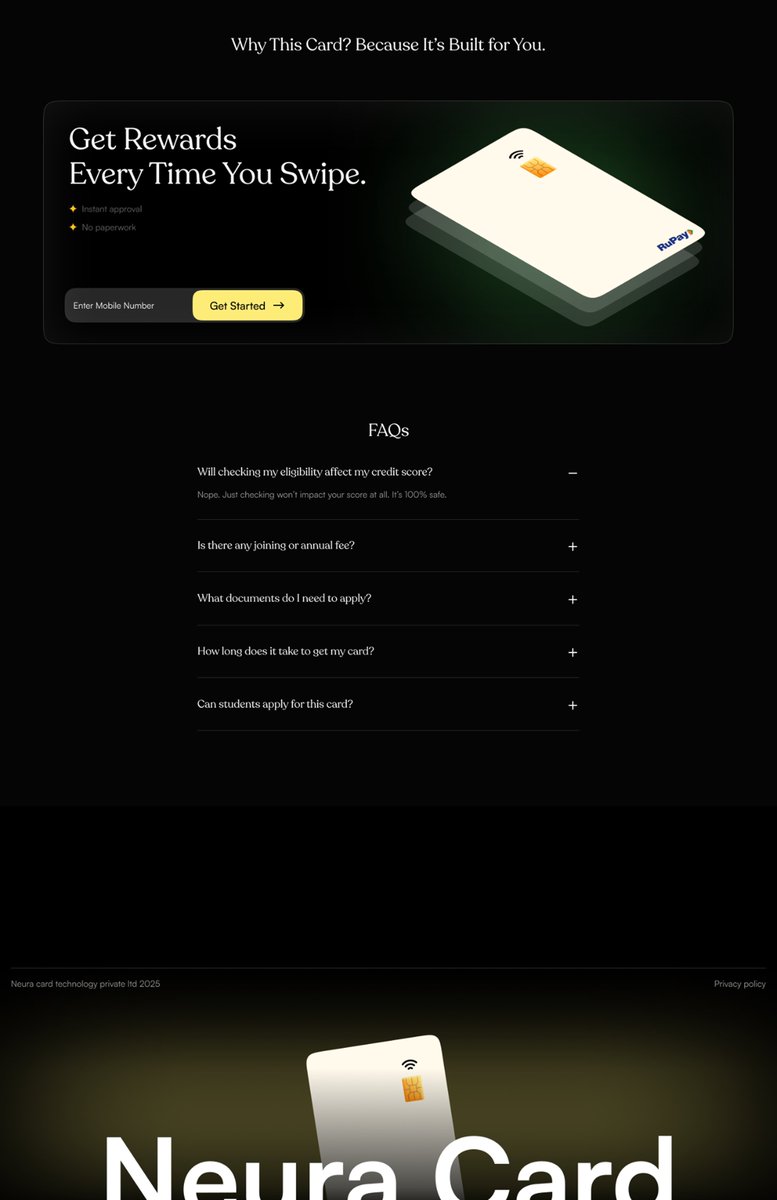 Design exploration: Credit card landing page concept 🚀
Thoughts?
