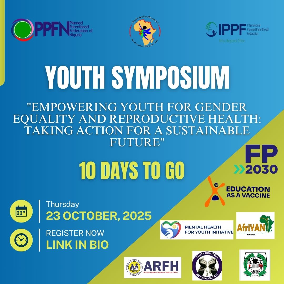 10 Days to Go! Join the Youth Symposium 2025 as we unite young voices to drive gender equality and reproductive health awareness for a sustainable future 📅 Date: 23rd October 2025 📷 Don’t miss out-be part of the change 📷docs.google.com/forms/d/e/1FAI… #YouthSymposium2025