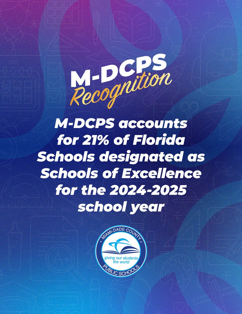 Jose L. Dotres, Ed.D. (@suptdotres) on Twitter photo I’m proud to share that <a href="/MDCPS/">Miami-Dade Schools</a> continues to lead the way in academic excellence and statewide leadership! For 2024–2025, our schools represent an impressive 21% of all Schools of Excellence in Florida, according to the State Board of Education — the highest percentage among large I’m proud to share that <a href="/MDCPS/">Miami-Dade Schools</a> continues to lead the way in academic excellence and statewide leadership! For 2024–2025, our schools represent an impressive 21% of all Schools of Excellence in Florida, according to the State Board of Education — the highest percentage among large