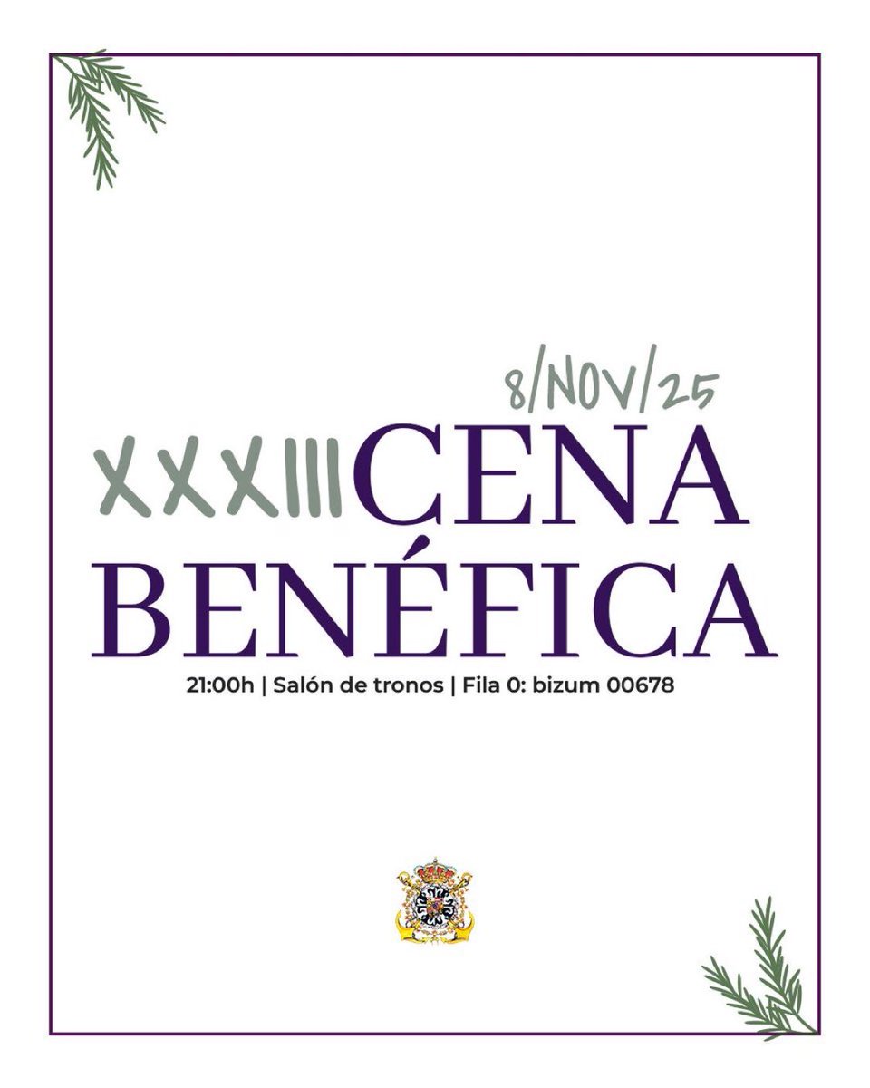 [🗓️8/NOV] La Archicofradía celebra su tradicional cena benéfica para ayudar a las personas que más lo necesitan.
📍Salón de tronos
⌚️ 21:00h
🎟️Invitaciones a la venta en la tienda de recuerdos
📲Fila 0 (bizum): 00678

#CofradíasMLG