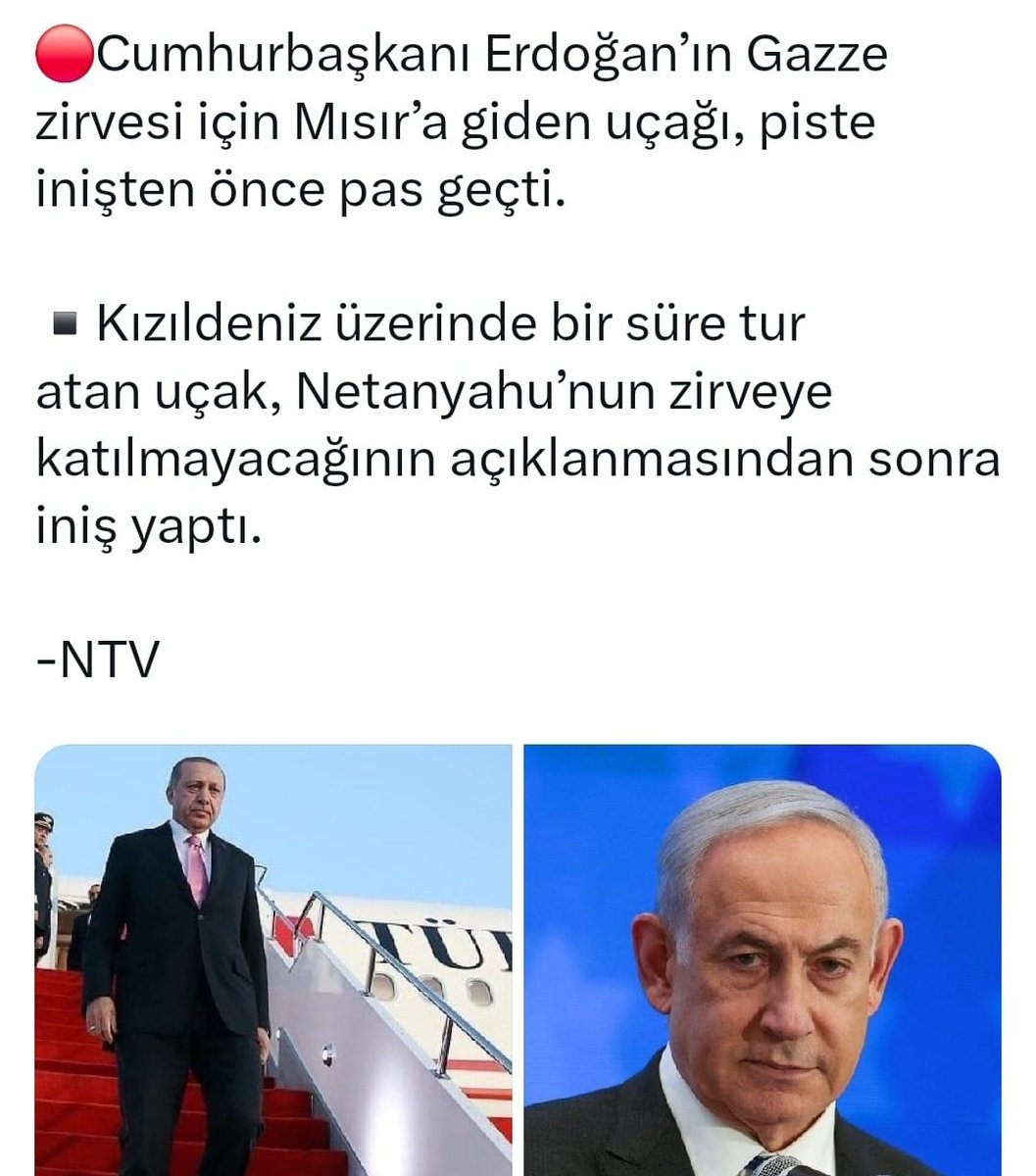 ErkanTrukten's tweet photo. Yalan haber. 

Netanyahu'nun gelmeyeceği 3 gün önce açıklanmıştı. 

Ayrıca onun gelmemesi Mısır Cumhurbaşkanı SİSİ'yi de  Erdoğan'ı da rahatlatır. 

Seçmen kitlelerini konsolide etmeleri gerekiyor. 

Bu Netanyahu için de iyi. o da gelse kendi seçmen kitlesine durumu izah edemez. https://t.co/FLCqm0Gikl