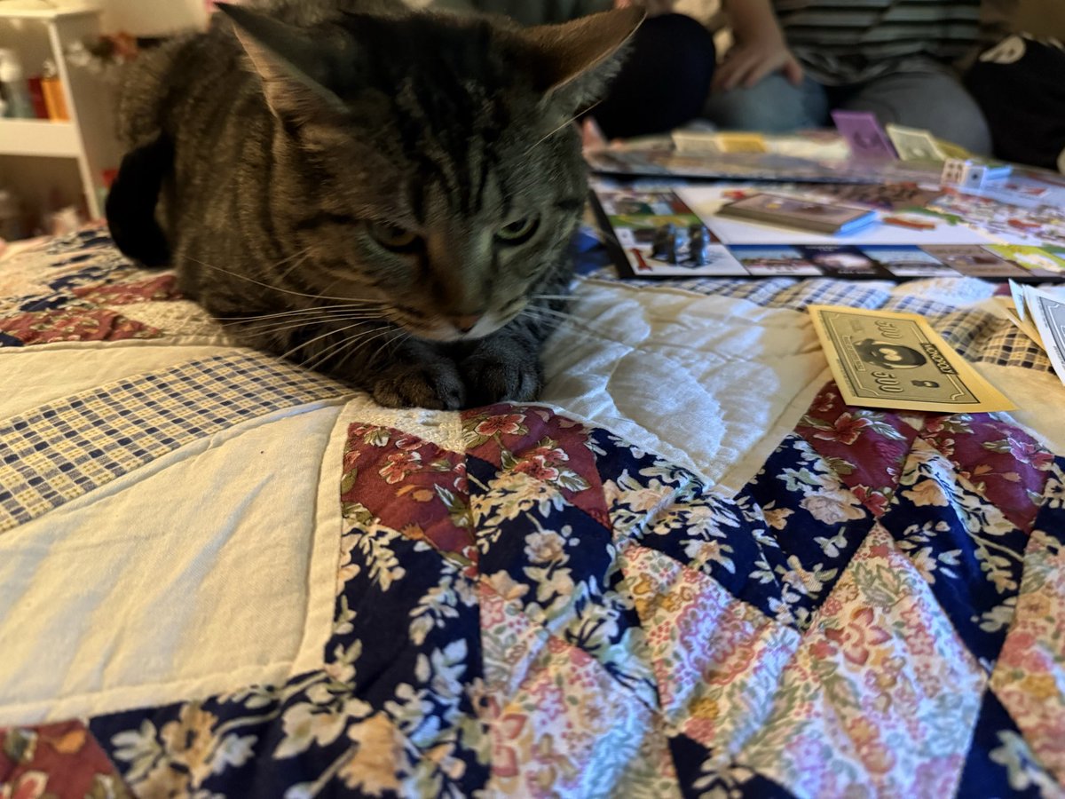 chewberts's tweet image. scout played monopoly with us last night. she lost and was not happy.